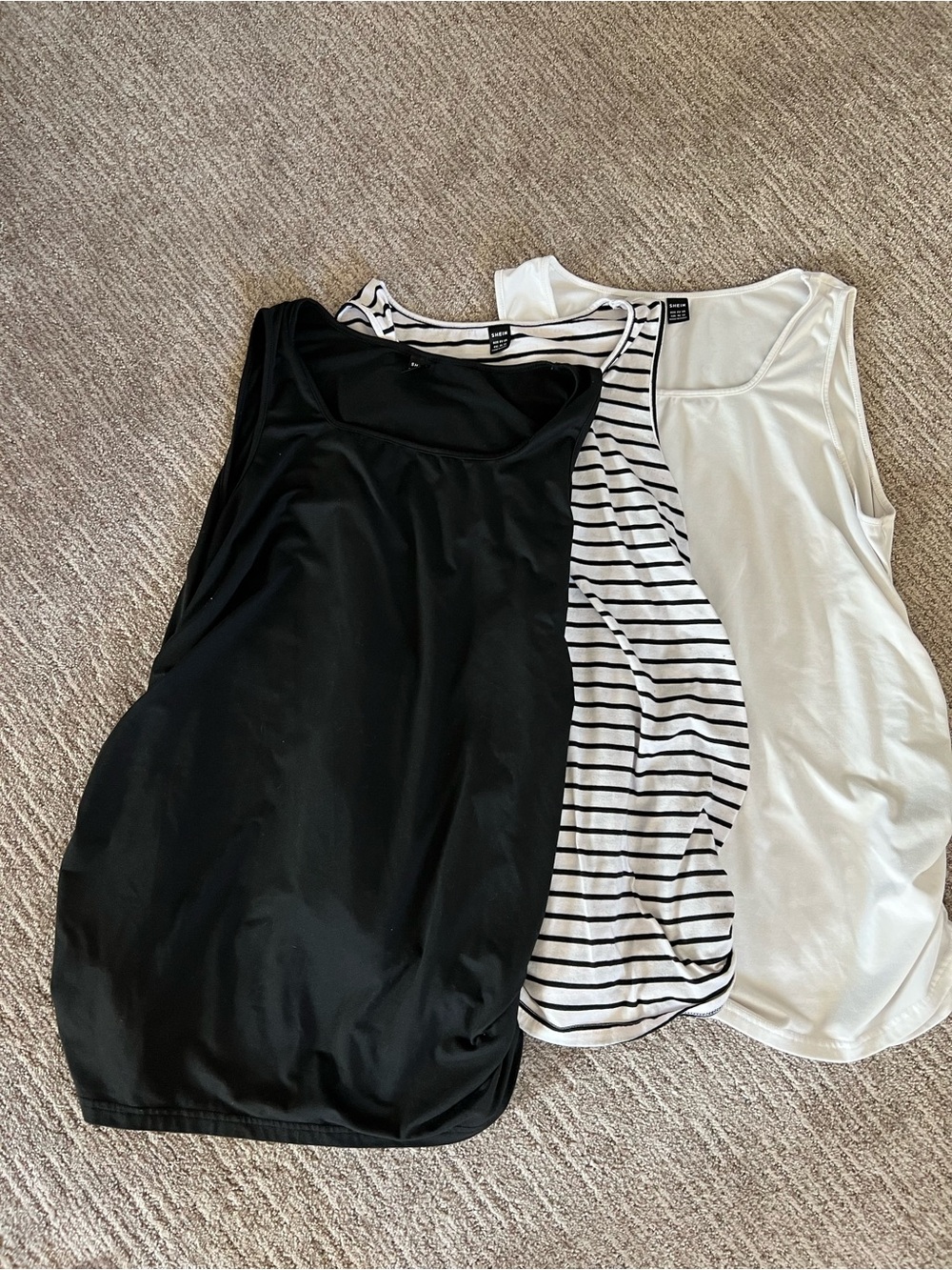 SHEIN Black, White & Striped Maternity Tank Top Set